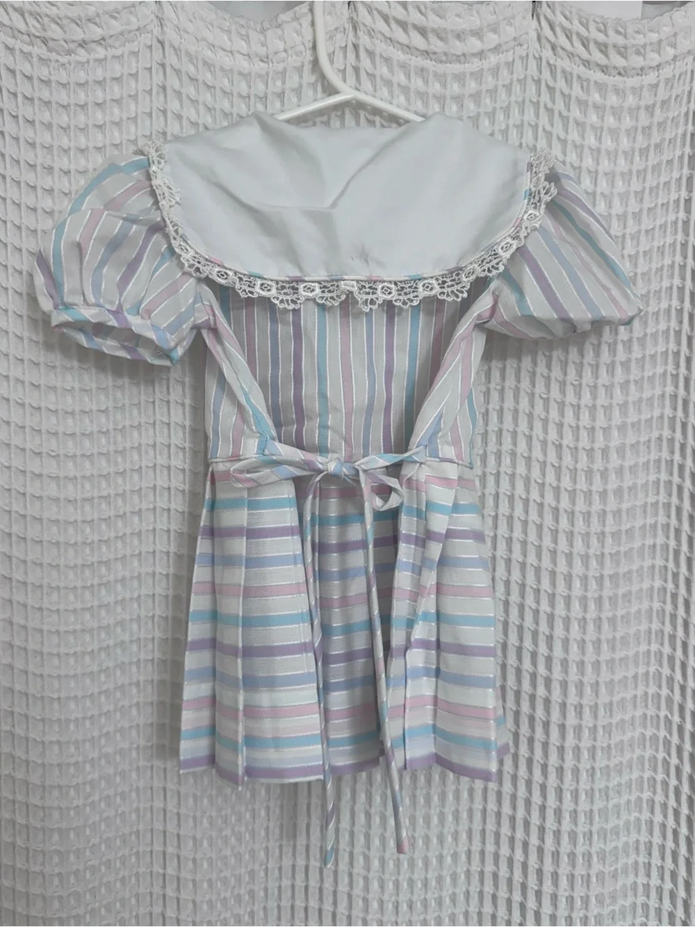 Vintage Rare Editions Pastel Striped Sailor Dress with Pink Bow
